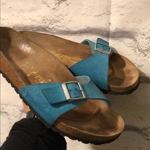 Birkenstock Papillio Teal/Blue Floral Slide Sandal